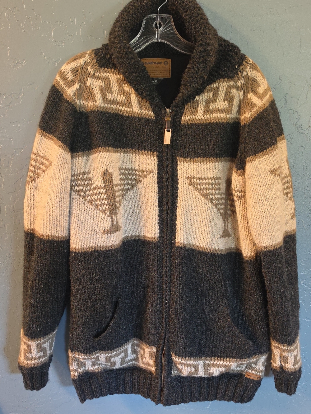 Laundromat Heavy Sherpa Lined Charcoal & Cream Zip Sweater Jacket